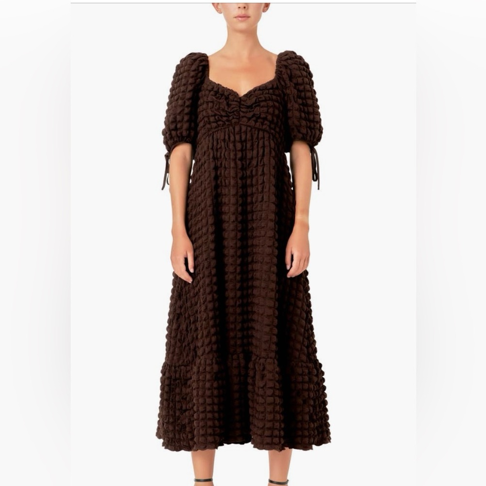 Endless Rose Chocolate Brown Textured Maxi Dress